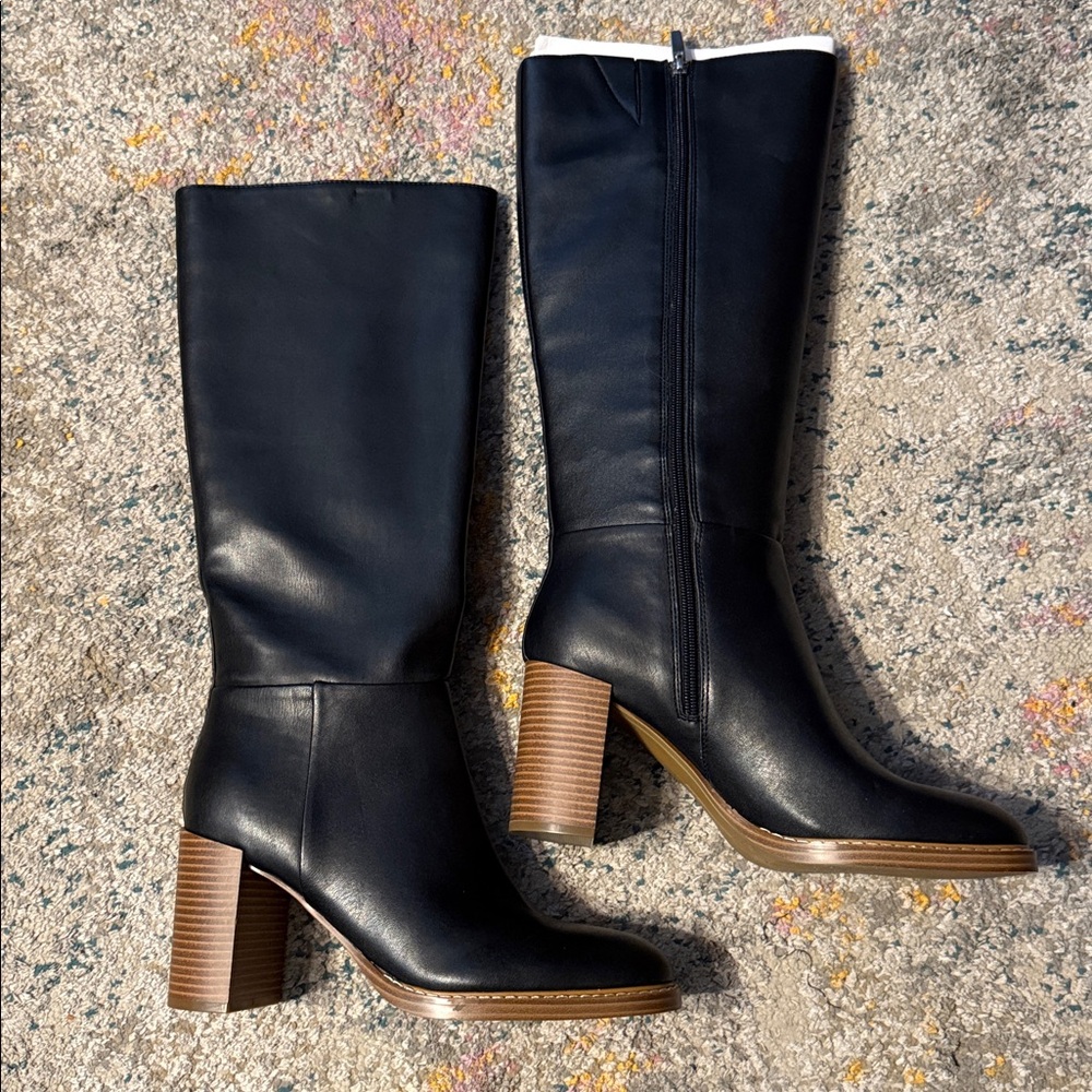 Marc Fisher Gabey 3 Women's Black Faux Leather  Knee High Boots NIB 9